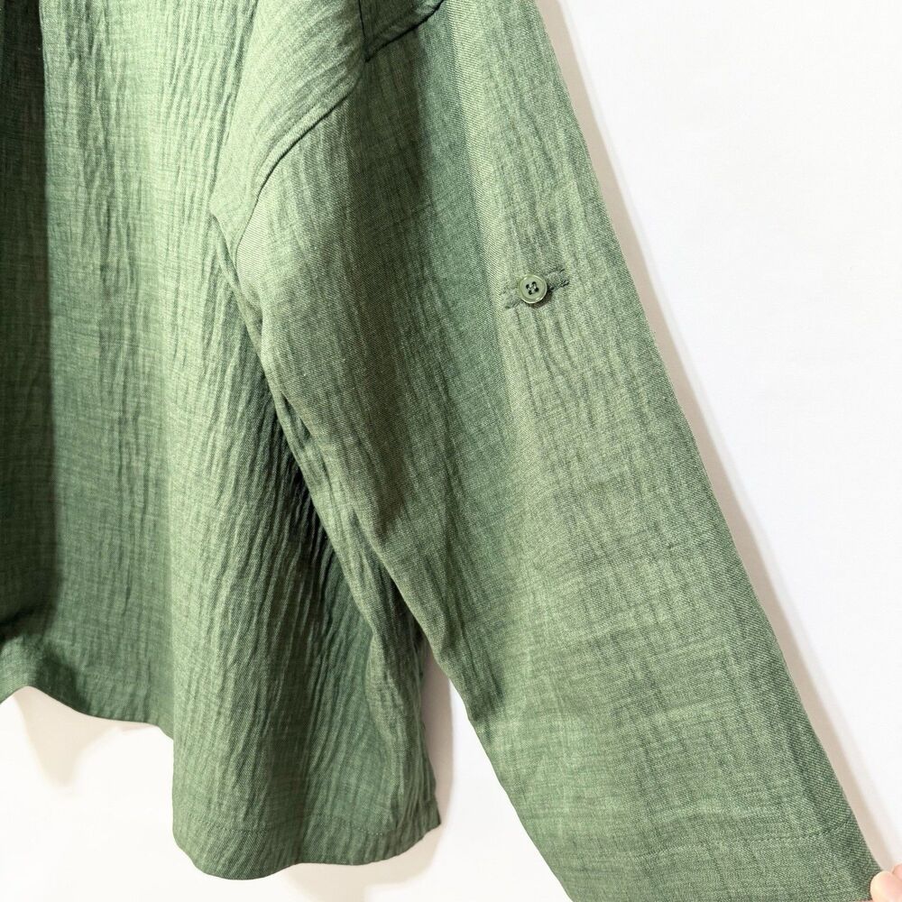 Max Studio London 3X Green Blouse Collared Roll Tab Sleeve Oversized Top - Picture 5 of 10